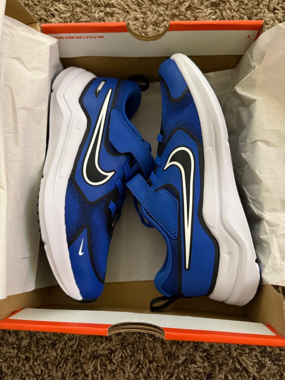 Nike Kids Blue and White Hook-and-Loop Athletic Sneakers